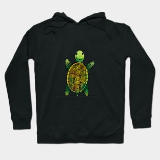 Green Watercolour Ink Drawn Turtle Pattern Hoodie